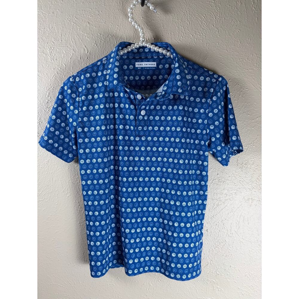 Fore Fathers Shirt Boys Size 10 Blue Basketball Moisture Wicking Dri Fit Polo